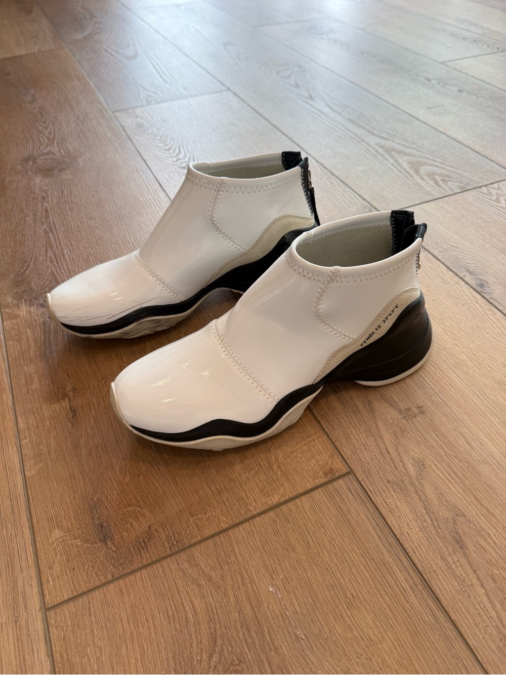 Fendi White Leather Slip-On Ankle Sneakers - Picture 3 of 6